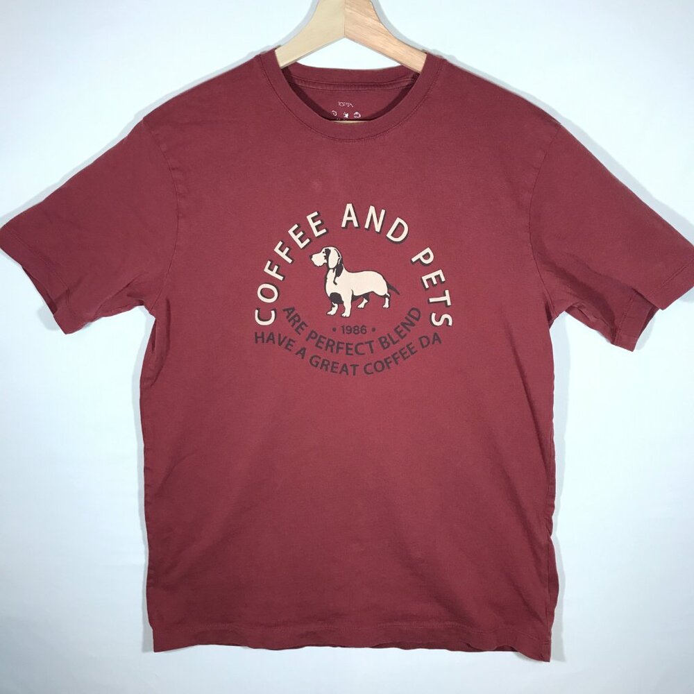 TopTen 10 Adult Medium Red Short Sleeve T-Shirt Coffee and Pets